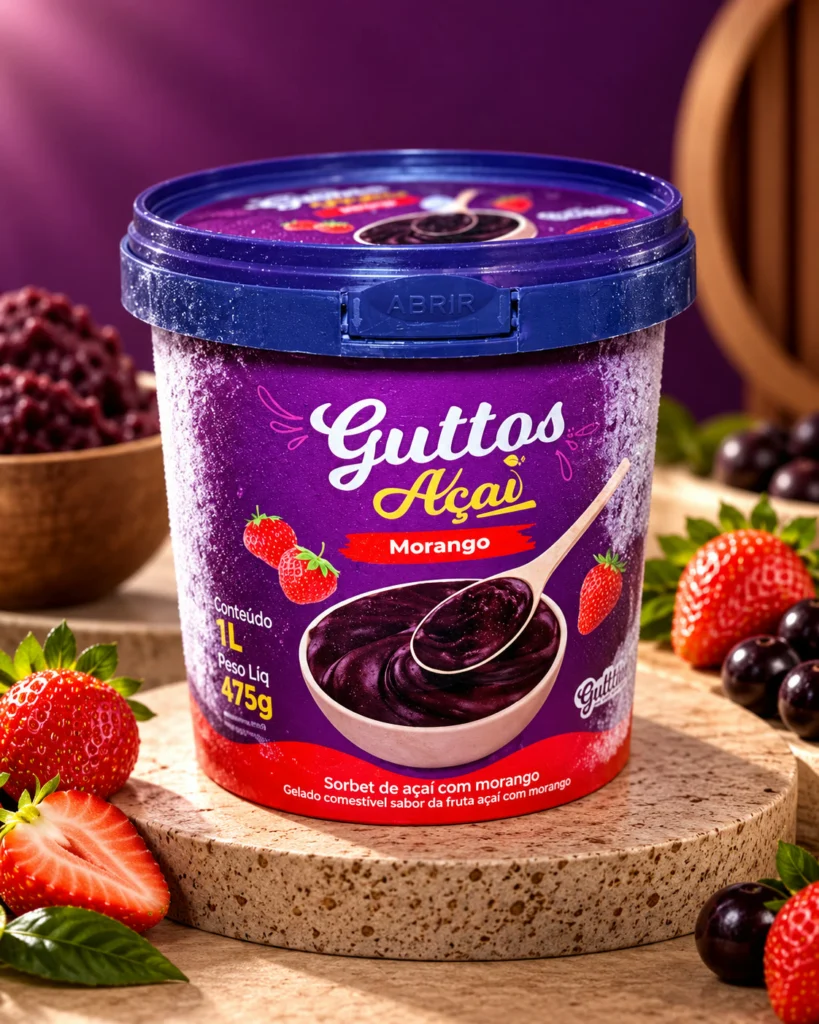 Açaí com Morango · Pote Redondo Guttos — foto ambientada