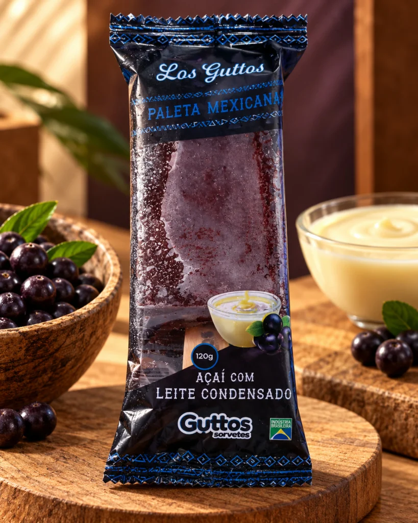 Paleta Mexicana Açaí com Leite Condensado Guttos — foto ambientada