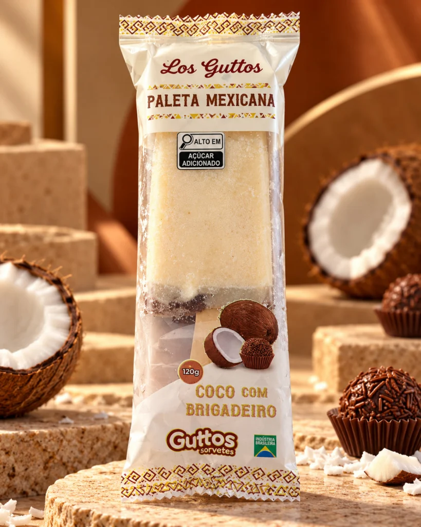 Paleta Mexicana Coco com Brigadeiro Guttos — foto ambientada