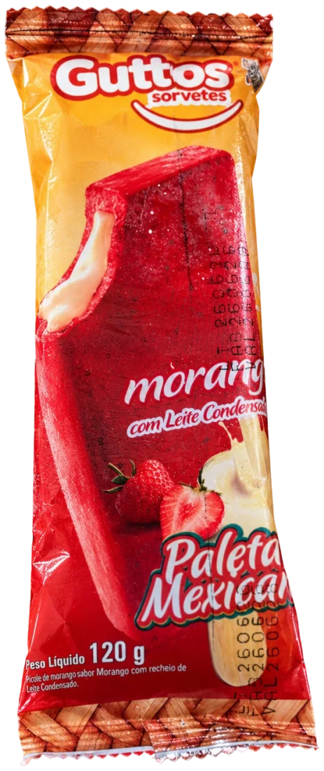Paleta Mexicana Morango com Leite Condensado Guttos — embalagem