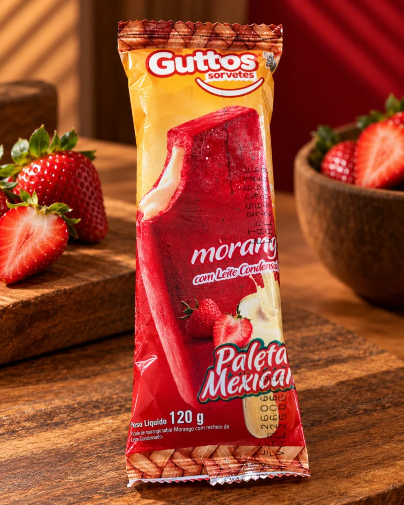 Paleta Mexicana Morango com Leite Condensado Guttos — foto ambientada
